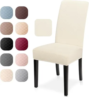 Produktbild von Stuhlhussen 4er Set Universal Stretch Stuhlhussen Moderne Jacquard Husse Abnehmbare Stuhlbezug Abdeckung Esszimmer š¹berzug Bi-Elastic Spannbezug,fš¹r Bankett Deko und Hochzeit Partys (Creme, 4 er Set)