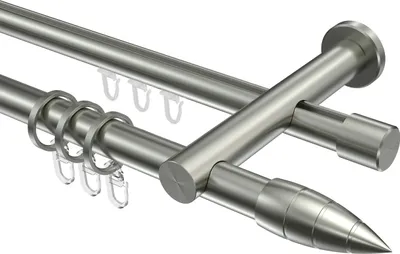 Produktbild von Interdeco Rundrohr-Innenlaufstange / Gardinenstange (Kombination) Edelstahl-Optik, Typ Platon Samanto (Rillenpatrone), 20 mm Ø 2-läufig, 420 cm