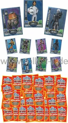 Produktbild von RA1 - Spar 14 - ALLE 128 Base Karten + 8 verschiedene Glitzer-Karten + 3 versch. Spiegelfolienkarten - Rebel Attax - Star Wars -