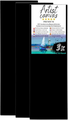 Image de 3x Toile sur châssis 100 % coton 330 g/m² apprêtée en noir 50X150