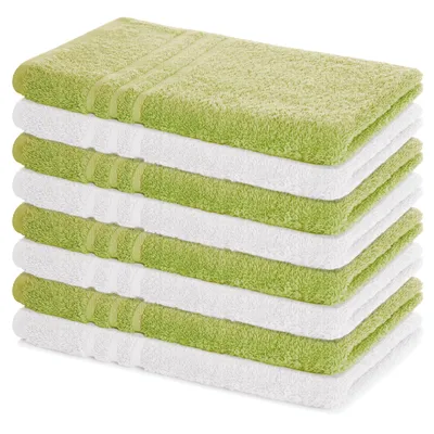 Zdjęcie produktu dla Zestaw 8 ręczników Lavea® 50 x 100 cm, Elena, 100% bawełna, ręcznik frotte, ręcznik sportowy, można prać w temperaturze 60°C, zestaw ręczników, jasnozielony i biały