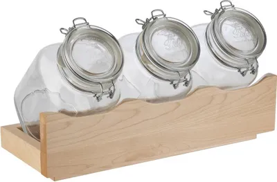 Produktbild von APS 13965 Buffet-Ständer GOOD MORNING, 43 x 17 cm, Höhe 13,5 cm, Ahorn, massiv, 4-teiliges Set: 1 Holzständer und 3 Gläser
