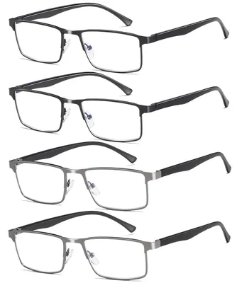 Produktbild von Fsread 4er-Pack Lesebrille Herren, Metallrahmen, Blaulichtfilter +2.0