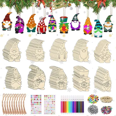 Productafbeelding van Een set van 354 onderdelen, bestaande uit houten kerstornamenten, houten kerstversieringen om te beschilderen, doe-het-zelf houtbewerkingsprojecten en doe-het-zelf kerstdecoraties