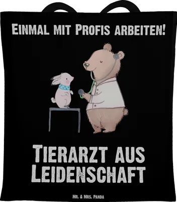 Produktbild von Mr. & Mrs. Panda Shopping Tasche Tierarzt Leidenschaft - Schwarz - Geschenk, Tote Bag, Schultasche, Tragetasche, dokumententasche, Stoffbeutel
