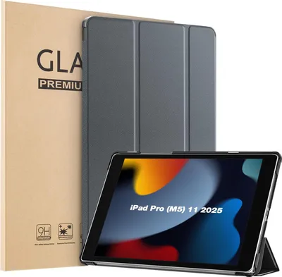 Produktbild von Schutzhülle + 2x 9H Display Glas für Apple iPad Pro 8. Gen (M5) 2025 11 Zoll Cover Case Schutz Tablet Farbe: Grau