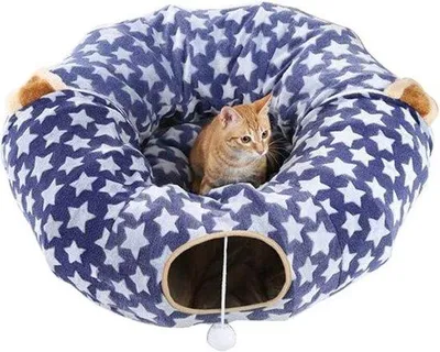 Image de Tunnel pour chat, lit en peluche, pliable, bleu, jouet 2 en 1
