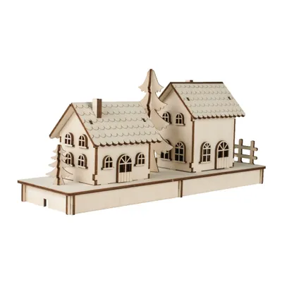 Produktbild von Holzbausatz "2 Lichterhäuser", 52-tlg., Sperrholz
