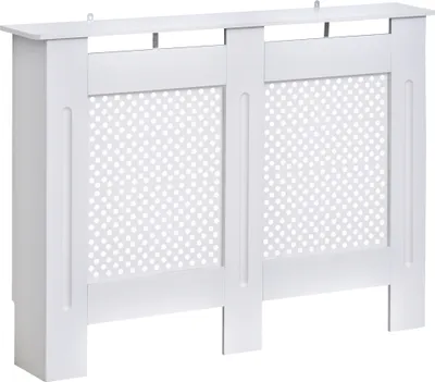 Produktbild von HOMCOM Weiße Heizkörperabdeckung, Heizkörperabdeckung aus Holz mit Ablage und Dekorplatte, elegant und modern, 111,5 x 19 x 82 cm