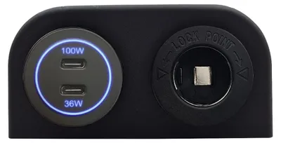 Produktbild von ProRide USB-C Autoladegerät 12-24V 2 Ports 100W+36W Blau Aufputzpanel
