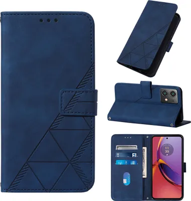 Produktbild von Hülle für Motorola Moto G84 Prägung Flip Leder Kartenfächer Schutzhülle mit Ständer Blau