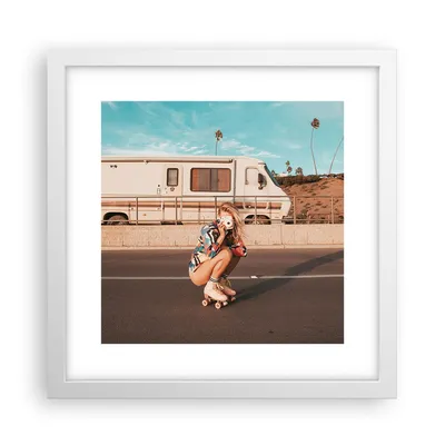 Produktbild von Gerahmtes Poster - Weißer Rahmen - Reise Frau Rollschuhe - 30x30 cm - Wand Bild - Wanddeko - Wandbilder - Kunstposter - Wandposter - Bilderrahmen - Bilder - Kunstdruck - P2WAC30x30-5079