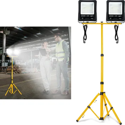 Image de UISEBRT Projecteur de chantier à LED 2*200W blanc froid avec trépied Projecteur à LED IP66 pour intérieur extérieur chantier