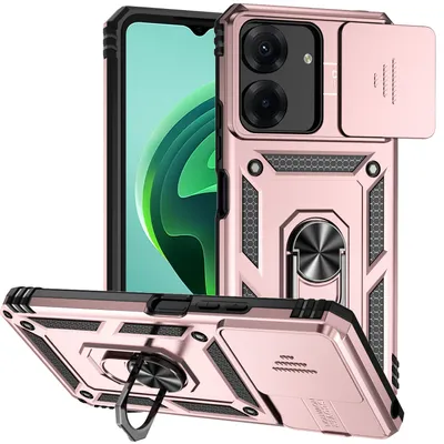 Obrázek produktu pro Pouzdro pro Xiaomi Redmi 13C /Poco C65 dvouvrstvé pouzdro s posuvným krytem kamery a prstencovým stojánkem Růžový