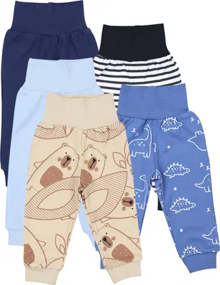 Produktbild von TupTam Unisex Baby Pumphose 5er Pack aus  en Materialien Langhose unisex, Farbe: Dunkelblau Grün Dino Jeansblau Streifen Grau, Größe: 74