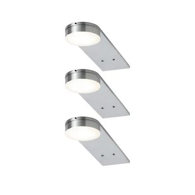 Immagine prodotto di Paulmann Set di faretti a incasso per mobili, modello "Setup", forma rotonda, LED, 3 x 3,2W, 15VA, 230V/350mA, dimensioni 200x50mm, materiale: ferro spazzolato/metallo, diffusore in acrilico