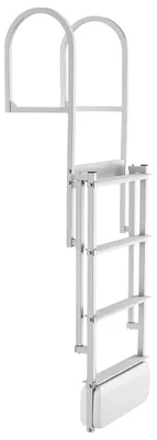 Productafbeelding van Intrekbare boegladder, 4 treden, aluminium boegladder voor pontons, met automatische opstijgmechanisme en drijver, antislip brede treden, draagvermogen van 227 kg, verstelbare hoogte, geschikt voor toegang tot het water vanaf een meer, zwembad of boot