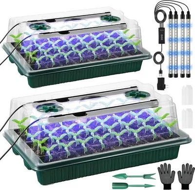 Productafbeelding van Famanu zaailingbakken, 2 stuks, 80 gaten - Mini-broeikas met plantlamp - Zaailingplaat met timer - instelbare helderheid - 20 plantenetiketten