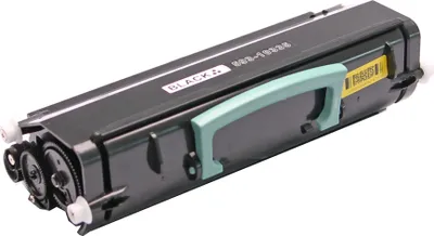A black toner cartridge with a green handle is shown against a white background.