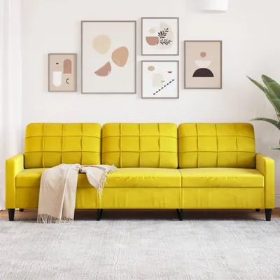 Produktbild von Design 3-Sitzer-Sofa Gelb 210 cm Samt, Schlafsofas 2024 Neu