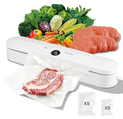 Produktbild von Grenzüberschreitendes Vakuumiergerät für Lebensmittelverpackungen, Snacks, trockene und feuchte Kunststoffverpackung, automatische Kompression für den Haushalt – weiß (SJT618) + 10 Beutel – entspricht europäischen Vorschriften
