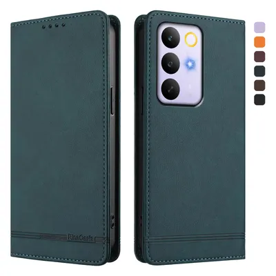 Image de Housse pour Realme C85 Pro,Polyuréthanerétro en cuir avec étui à rabat et poche pour carte et magnétique vert