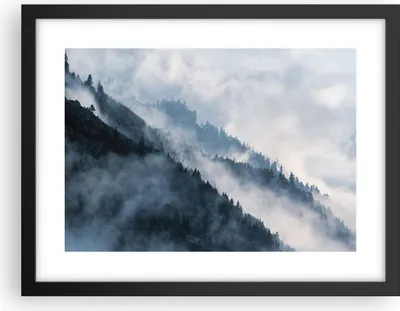 Produktbild von Gerahmtes Poster - Schwarzer Rahmen - Berge Nebel Bäume - 40x30 cm - Wand Bild - Wanddeko - Wandbilder - Kunstposter - Wandposter - Bilderrahmen - Bilder - Kunstdruck - P2BAA40x30-4429