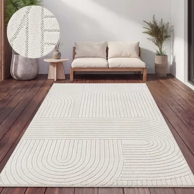 Immagine prodotto di Tappeto per esterni resistente alle intemperie Balcone Soggiorno Scandinavo Boho Unicolore Crema Dimensioni 240x340 cm