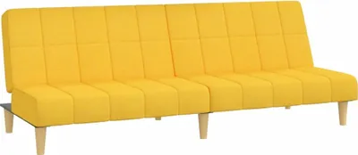 A bright yellow, modern sofa bed is shown from a side-angle against a white background.