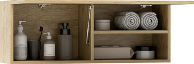 Immagine prodotto di HOMCOM Mobiletto Bagno Pensile con Anta a Ribalta e Ripiani, 80x25x30 cm, Legno Naturale