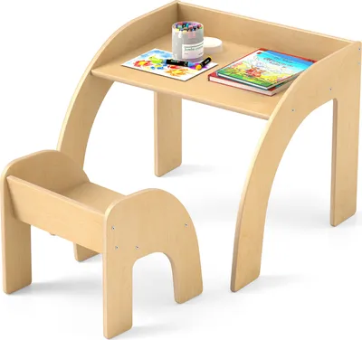 Produktbild von DREAMADE Tisch- und Stuhlset für Kleinkinder, umwandelbare Spielstation, platzsparende Spielzimmermöbel für Kinder mit geräumiger Tischplatte(Natur)