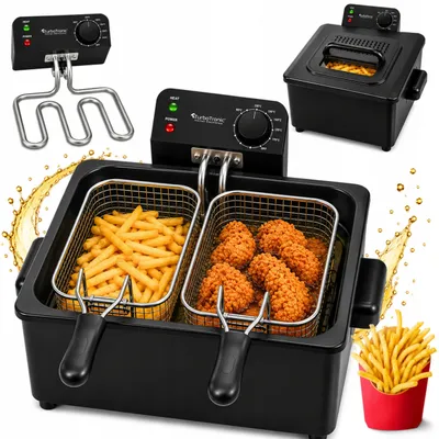 Zdjęcie produktu dla Frytownica olejowa frytkownica TurboTronic 2 kosze regulacja temperatury do 190° 5L 2200W Czarna