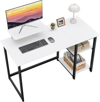 Produktbild von Kleiner Weißer Bürotisch mit Stauraum und Monitorständer