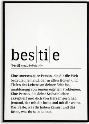 Produktbild von bestie Poster Definition - Beste Freundin Geschenk Freundinnen Wandbild – A4 (21x29.7cm) / schwarzer Bilderahmen