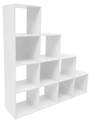 Produktbild von L-förmiges Eckregal - Bücherregal mit 10 Fächern - Freistehend - PVC-Holz-Kunststoff - Für Wohnzimmer - Weiß