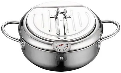Produktbild von Fritteuse 2,2 Liter mit Thermometer, Öl-Abzug und Sieb - Ø 21cm - Rostfrei - Mini-Fritteuse - Geschirrspülergeeignet - Ideal für Hausgebrauch