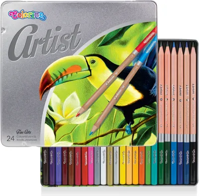 Image de ARTIST crayons de couleur 24 couleurs dans une boîte en métal Colorino