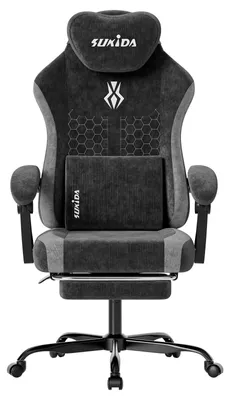 Produktbild von Gaming Stuhl - Ergonomischer Bürostuhl - Atmungsaktiver Stoff - Höhenverstellbar - Drehbar mit Rollen - Mit Armlehnen - Schwarz