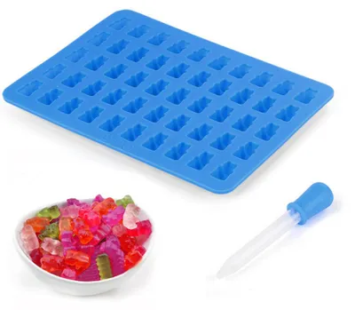 Produktbild von Silikonform Gummibärchen und Eiswürfel Set mit 4 Formen und 2 Pipetten für Schokolade und Gelee und Seife BPA-frei spülmaschinenfest hitzebeständig