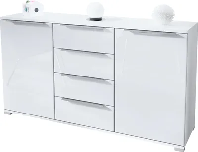 Produktbild von Vladon Sideboard Linio V1, Anrichte mit 2 Türen und 4 Schubladen, Weiß matt / Weiß Hochglanz (138,5 x 75,5 x 35 cm)