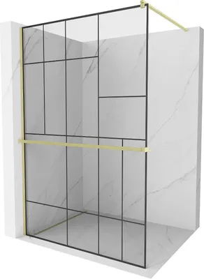 Image de Mexen Kioto+ paroi de douche avec étagère Walk-in 130 x 200 cm, motif noir, or brossé