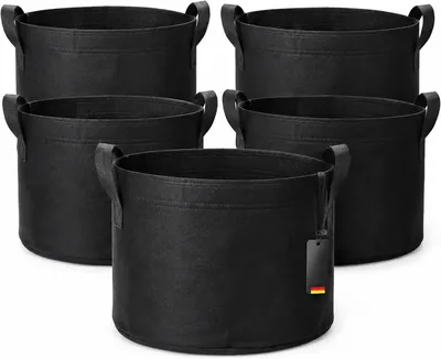 Produktbild von THE HOOKAH GROW 5er-Set Pflanzsäcke 56 L (15 gal), Vlies-Stofftöpfe mit 2 Griffen, ca. Ø 50 x 30 cm, schwarz