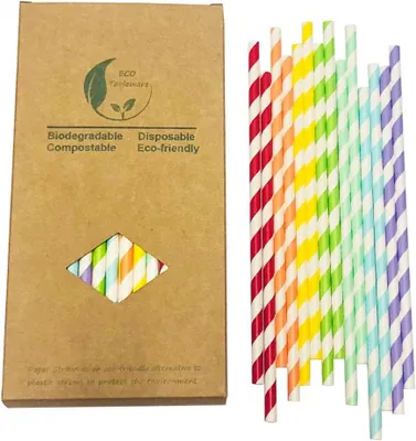Imagen del producto de Pajitas de papel de colores, 100 unidades, biodegradables, para bebidas
