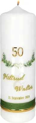 Produktbild von Goldhochzeitskerze "Myrthenranke" 220 x Ø 70 mm mit Namensverzierung