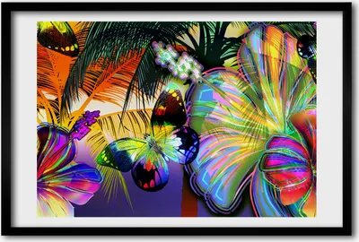 Produktbild von Bild 60x40 MDF-Rahmen, Wandkunst Blumen und Schmetterling