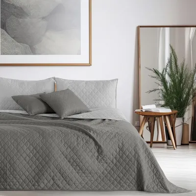 Produktbild von Tagesdecke Bettüberwurf Steppung pflegeleicht 170 x 210 cm - Silber-Grau