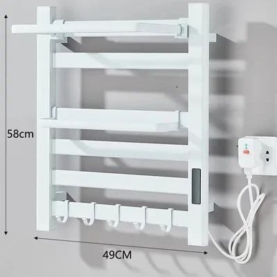 Zdjęcie produktu dla Grzejnik elektryczny do ręczników - Grzejnik do ręczników montowany na ścianie - Wyświetlacz cyfrowy - Oszczędność energii - Termostat - Stal nierdzewna - 58,5 x 55 cm - Biały - 4858