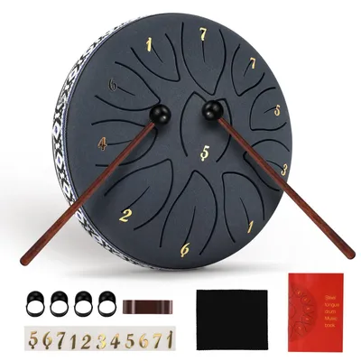 Produktbild von Steel Tongue Drum - Mini Handpan Trommel - 10 Töne - Ø 30–40 cm - Mit Tasche und Schlägeln - Für Meditation, Yoga, Camping