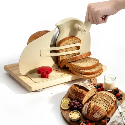 Immagine prodotto di Manueller affettatrice per pane - Spessore di taglio regolabile da 0 a 28 mm - Lama in acciaio inossidabile 304 - Adatta per pane a lievitazione naturale e pane tostato - Per uso domestico e professionale - Colore: beige
