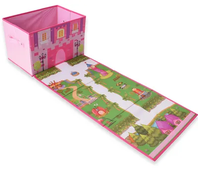 Produktbild von Kinder Faltbox Aufbewahrungsbox Deckel Spielteppich Spielmatte Kinderzimmer Rosa